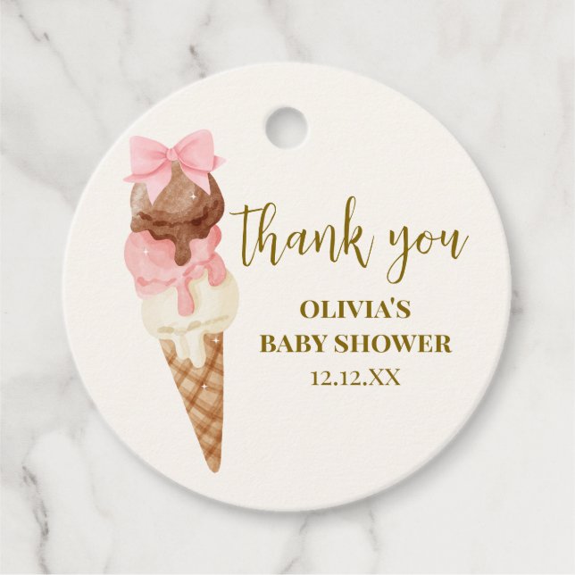 Die Scoop Bow Ice Cream Baby Dusche Vielen Dank Geschenkanhänger (Vorderseite)