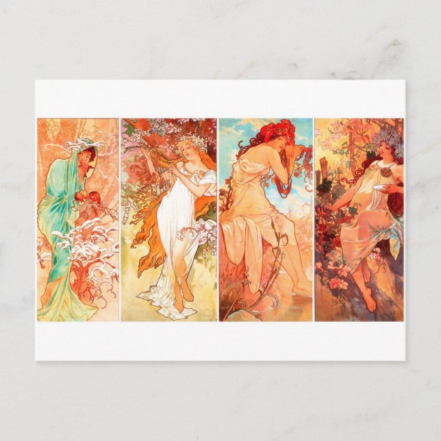 Die Seasons Vintage Mucha-Postkarte Postkarte (Vorderseite)