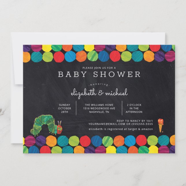 Die sehr unglückliche Raupe Chalkboard Babydusche Einladung (Vorderseite)