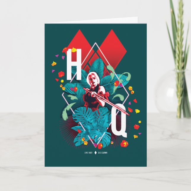 Die Selbstmordkommando | Harley Quinn Floral Diamo Karte (Vorderseite)