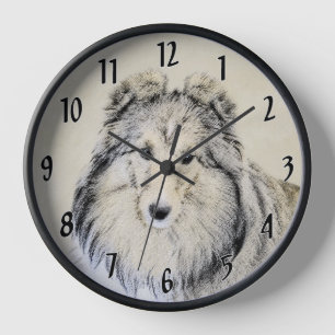 Die Shetlandinseln-Schäferhund-Malerei - niedlich Wanduhr