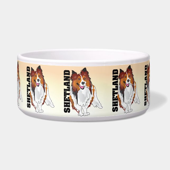 Die Shetlandinseln-Schäferhund schrotet Schüssel (Vorderseite)