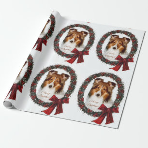 Die Shetlandinseln-Schäferhund-WeihnachtsKranz Geschenkpapier