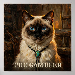 Die siamesische Katze des Spielers, Vintage Wester Poster