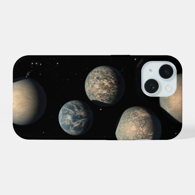 Die sieben Planeten der Erdgröße von Trappist-1 iPhone 15 Hülle (Rückseite (Horizontal))