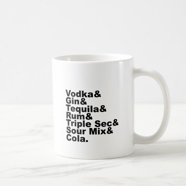 Die sieben Zutaten in einem Long Island Eistee Kaffeetasse (Rechts)
