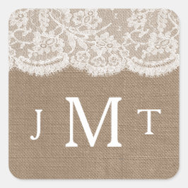Die Siegel der Burlap & Lace Wedding Collection Quadratischer Aufkleber
