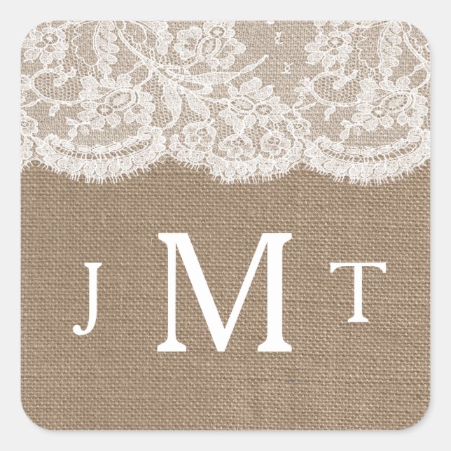 Die Siegel der Burlap & Lace Wedding Collection Quadratischer Aufkleber (Vorderseite)