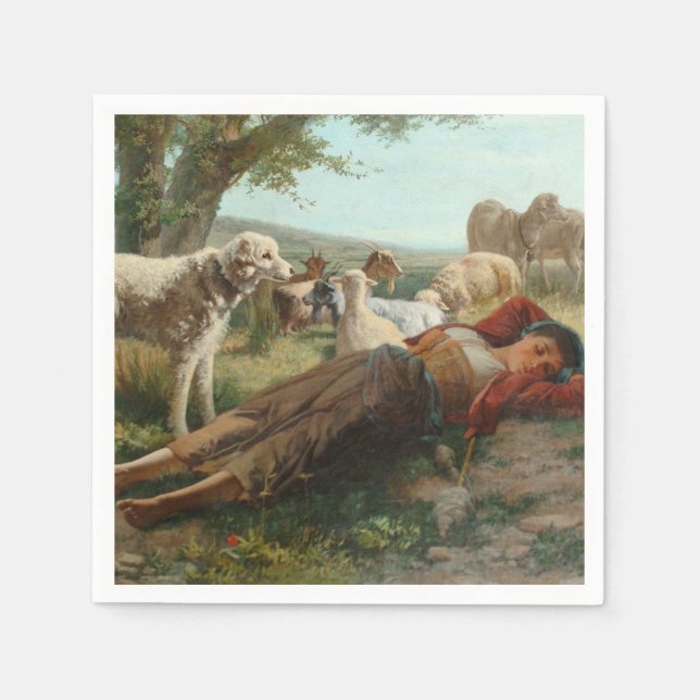 Die Siesta des Goatherder Girl's (von Carlo Ademol Serviette (Vorderseite)
