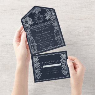 Die Silberne Tarot-Hochzeitseinladungskarte 'Die L All In One Einladung