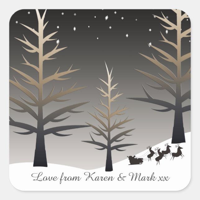 Die Silhouette des Weihnachtsmanns und der Bäume P Quadratischer Aufkleber (Vorderseite)