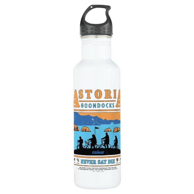 Die Silhouetten der Goonies über Astoria Goondocks Edelstahlflasche (Vorderseite)