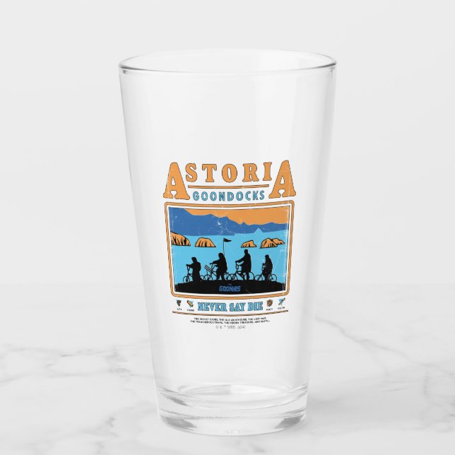 Die Silhouetten der Goonies über Astoria Goondocks Glas (Vorderseite)