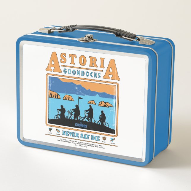 Die Silhouetten der Goonies über Astoria Goondocks Metall Brotdose (Vorderseite)