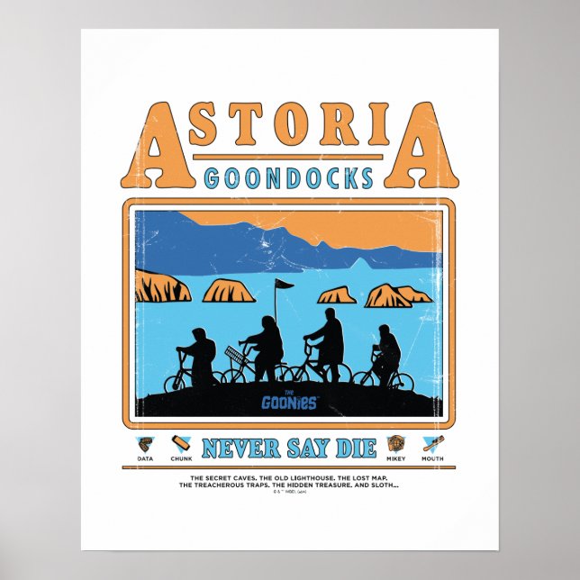 Die Silhouetten der Goonies über Astoria Goondocks Poster (Vorne)