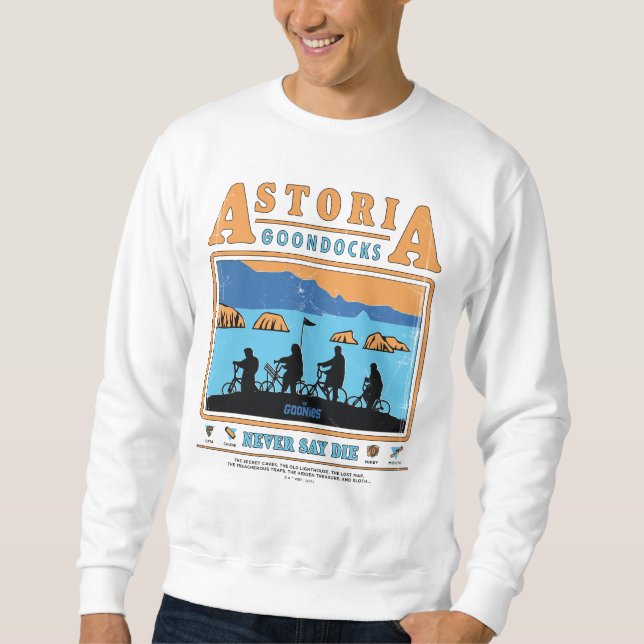 Die Silhouetten der Goonies über Astoria Goondocks Sweatshirt (Vorderseite)