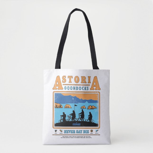 Die Silhouetten der Goonies über Astoria Goondocks Tasche (Vorderseite)