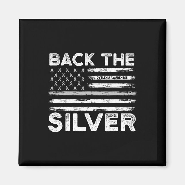 Die Silver Dyslexixie Awareness Flag Silver Ribbon Magnet (Vorne)