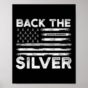 Die Silver Dyslexixie Awareness Flag Silver Ribbon Poster