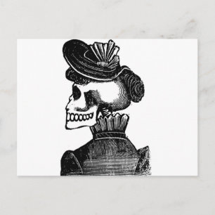 Die Skelettdame. Circa Anfang der 1900er Jahre in Postkarte