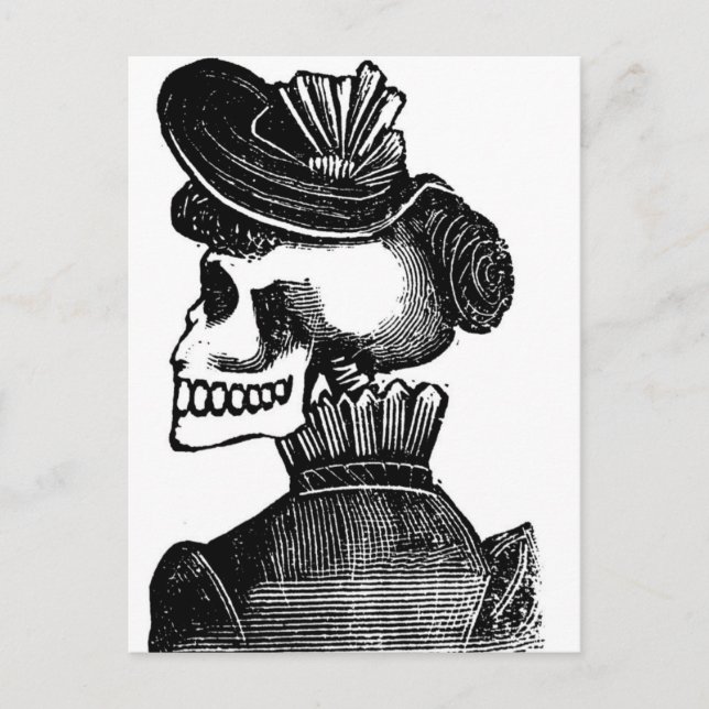 Die Skelettdame. Circa Anfang der 1900er Jahre Mex Postkarte (Vorderseite)