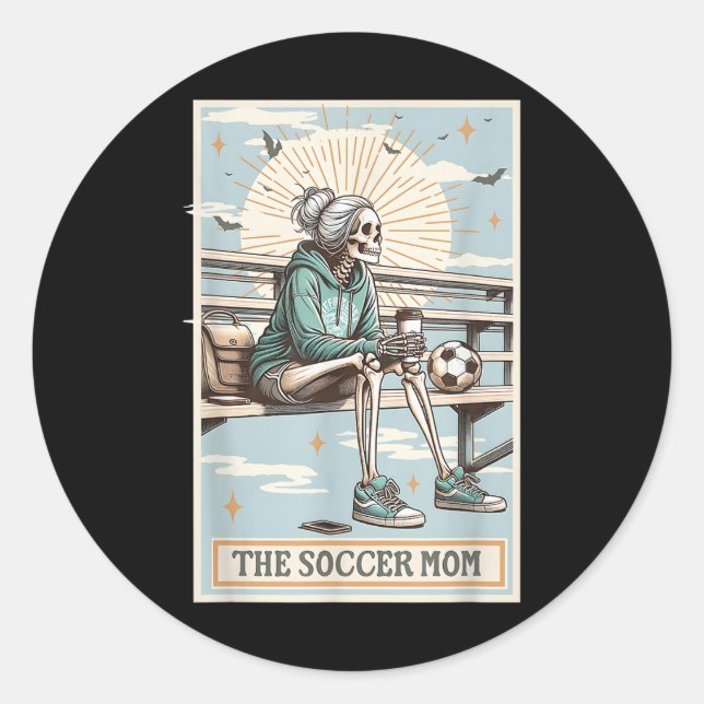 Die Skelettkarte der Fußball-Mama, Tarot der Mama  Runder Aufkleber (Vorderseite)
