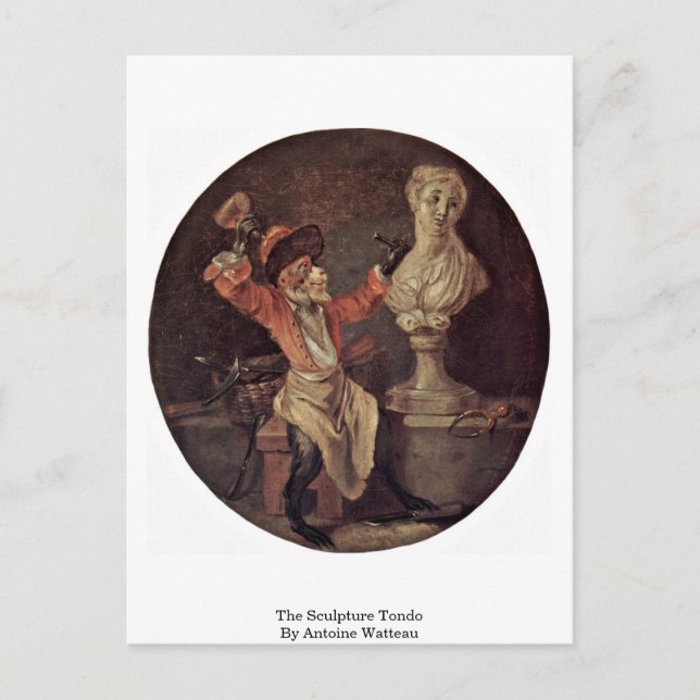 Die Skulptur Tondo von Antoine Watteau Postkarte (Vorderseite)