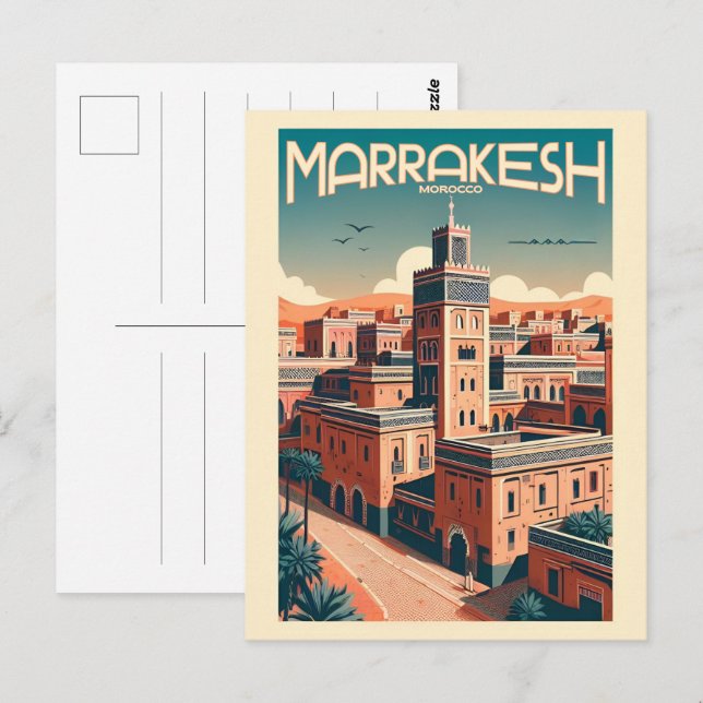 Die Skyline der Altstadt von Marrakesch mit Mosche Postkarte (Vorne/Hinten)