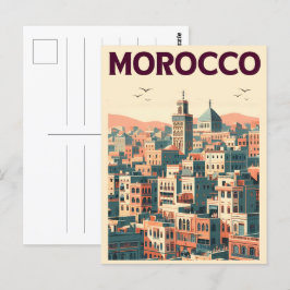 Die Skyline der Altstadt von Marrakesch mit Mosche Postkarte
