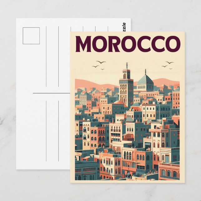 Die Skyline der Altstadt von Marrakesch mit Mosche Postkarte (Vorne/Hinten)