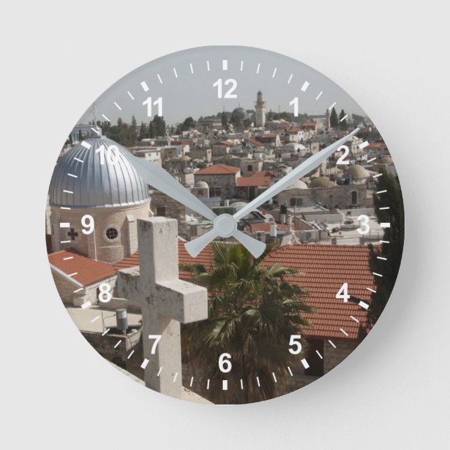Die Skyline des alten Jerusalems Runde Wanduhr (Vorderseite)