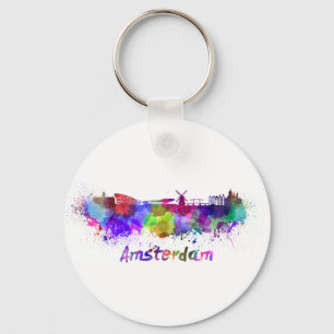 Die Skyline von Amsterdam in Aquarell Schlüsselanhänger