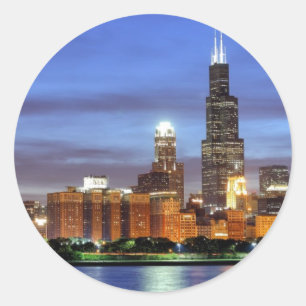 Die Skyline von Chicago vom Adler Planetarium Runder Aufkleber