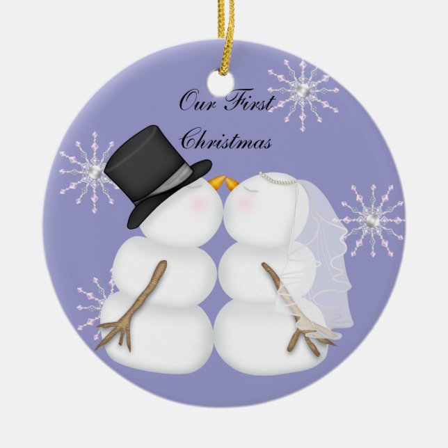 Die Snowmen küssen verheiratet unser erstes Keramikornament (Vorne)