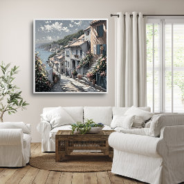 Die Sommerlandschaft des französischen Dorfes am M Poster