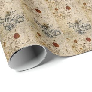 DIE SONNE, DER MOND UND BASILISK ALTES PERGAMENT GESCHENKPAPIER