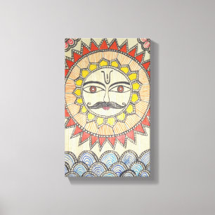 Die Sonne im Malstil Madhubanis Leinwanddruck