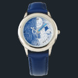 Die Sonne in blauer Uhr gelassen<br><div class="desc">Diese skurrile Uhr zeigt ein junges Mädchen,  das ihre Tür zur Sonne öffnet. Es kann mit einer Textzeile personalisiert werden. Großartiges Geschenk für jedes Mädchen.</div>