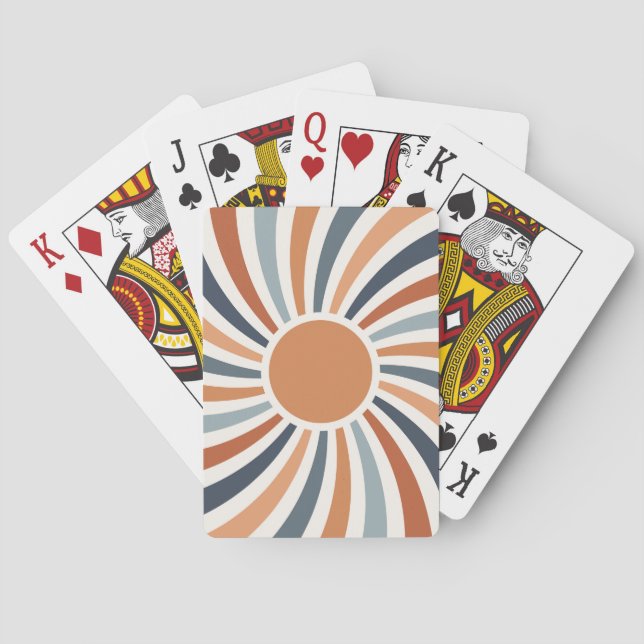 Die Sonne in einem bunten Retro-Design gelassen Spielkarten (Rückseite)