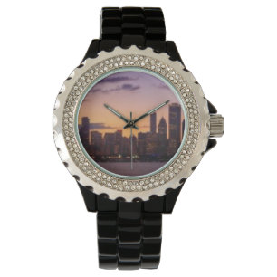 Die Sonne-Sets über dem Chicagoskyline Armbanduhr