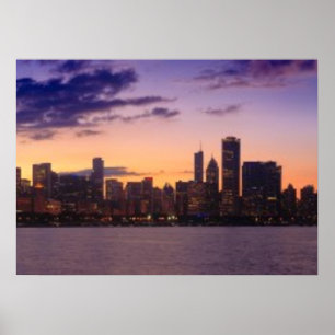 Die Sonne-Sets über dem Chicagoskyline Poster
