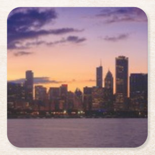 Die Sonne-Sets über dem Chicagoskyline Rechteckiger Pappuntersetzer
