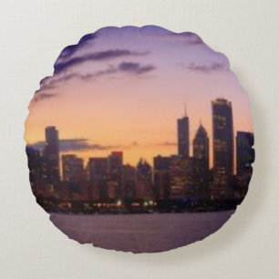 Die Sonne-Sets über dem Chicagoskyline Rundes Kissen