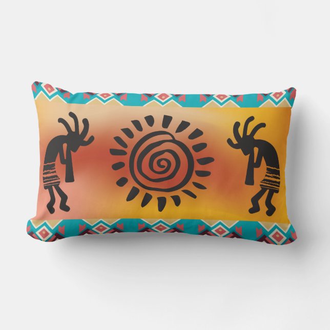 Die Sonne und das Paar von Kokopelli Lendenkissen (Vorderseite)