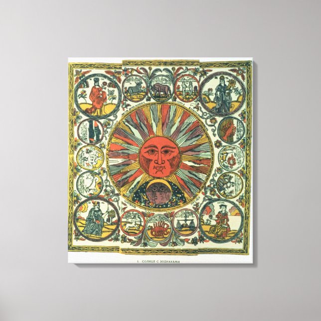 Die Sonne und die Zodiaka, Russen, Ende des 18. Ja Leinwanddruck (Vorderseite)