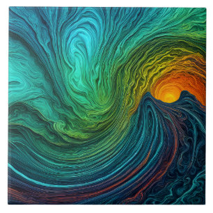 "Die Sonne verschwindet" Abstrakte Fraktal-Waves Fliese