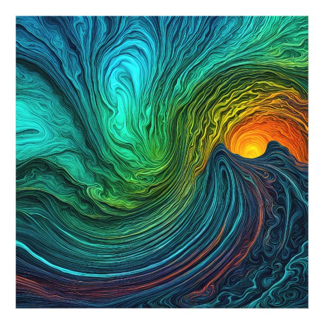 "Die Sonne verschwindet" Abstrakte Fraktal-Waves Fotodruck (Vorne)