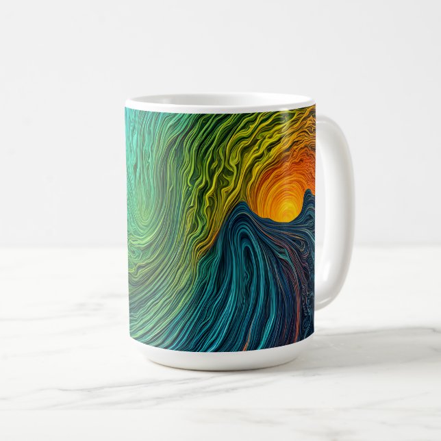 "Die Sonne verschwindet" Abstrakte Fraktal-Waves Kaffeetasse (VorderseiteRechts)