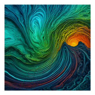"Die Sonne verschwindet" Abstrakte Fraktal-Waves Poster