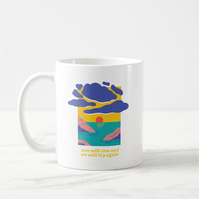 Die Sonne wird aufgehen - Retro-Minimalist Sonnenu Kaffeetasse (Links)